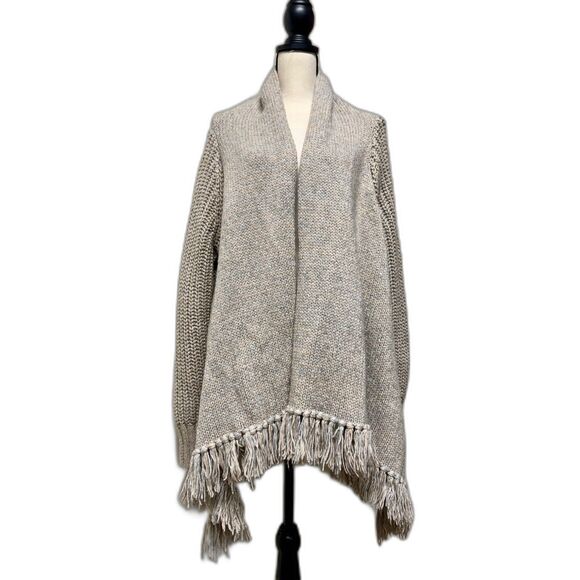 VICTORIA'S SECRET Wool/Alpaca Blend Fringed Open Cardigan/Shawl, Sz L - Picture 1 of 8